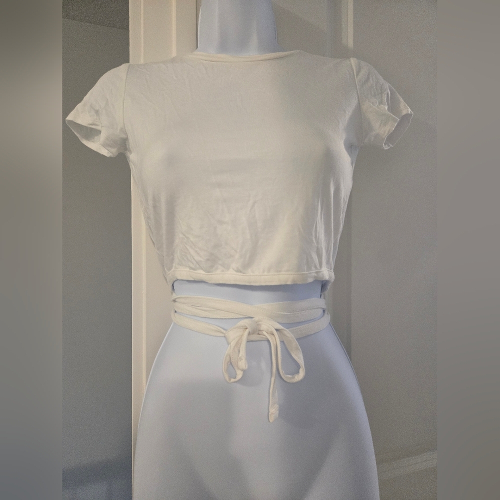 Garage White Backless Crop Top With Tie Wraparound Waist. Size XS.